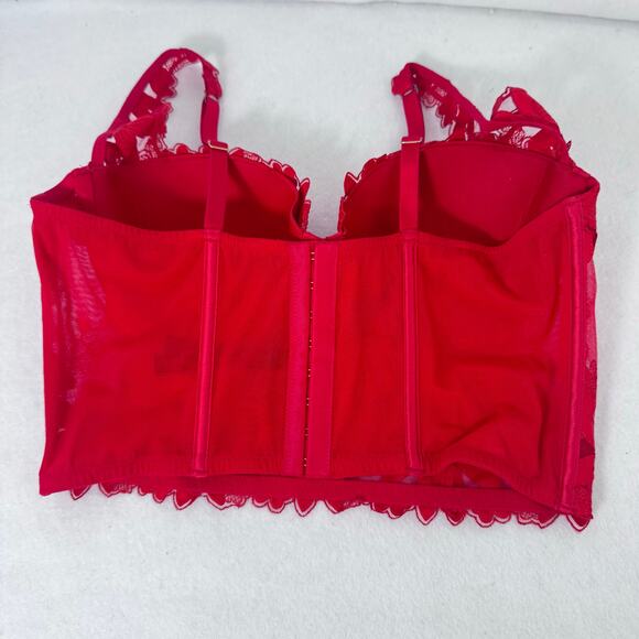 Victoria’s Secret Lace Longline Bustier Bra 36C Red Floral Embroidered Lingerie - Picture 3 of 7